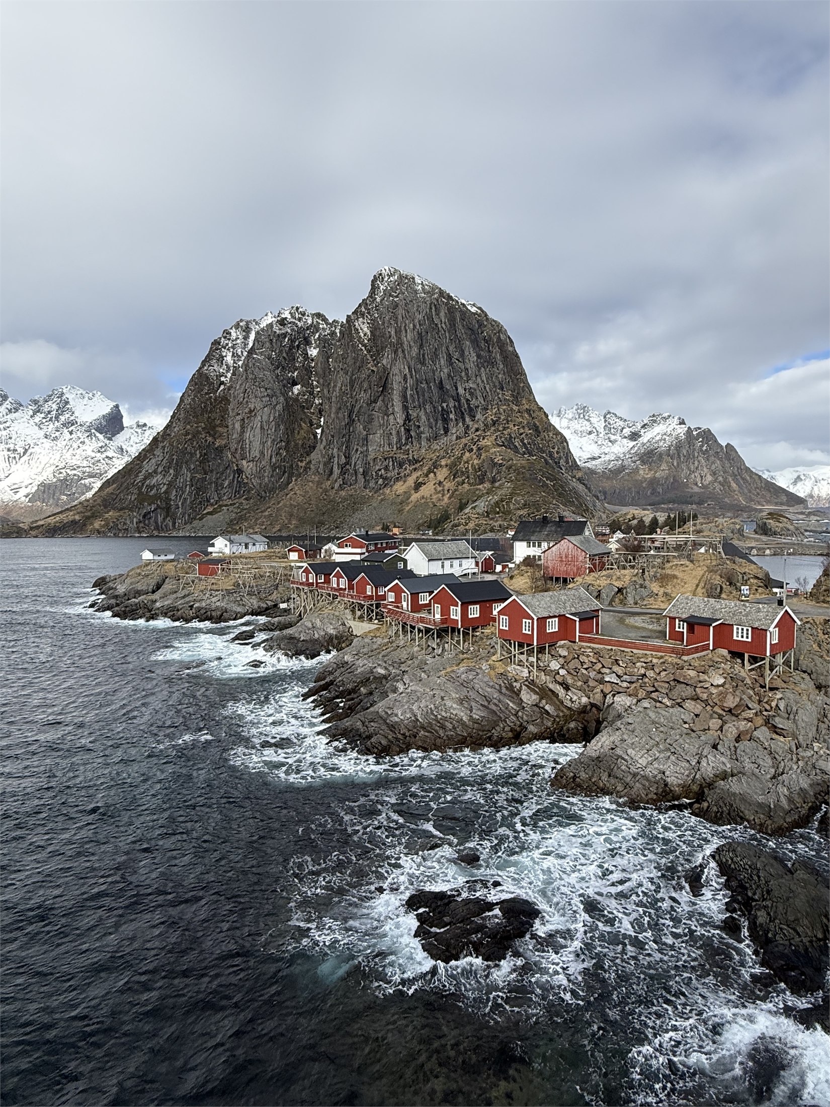 Hamnøy red cabins and mountains in Lofoten